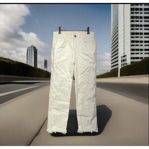 Loft Jeans 90's Sz 2 Womens Off White Denim Pants Ladies Fray Hem Wide Leg Crop